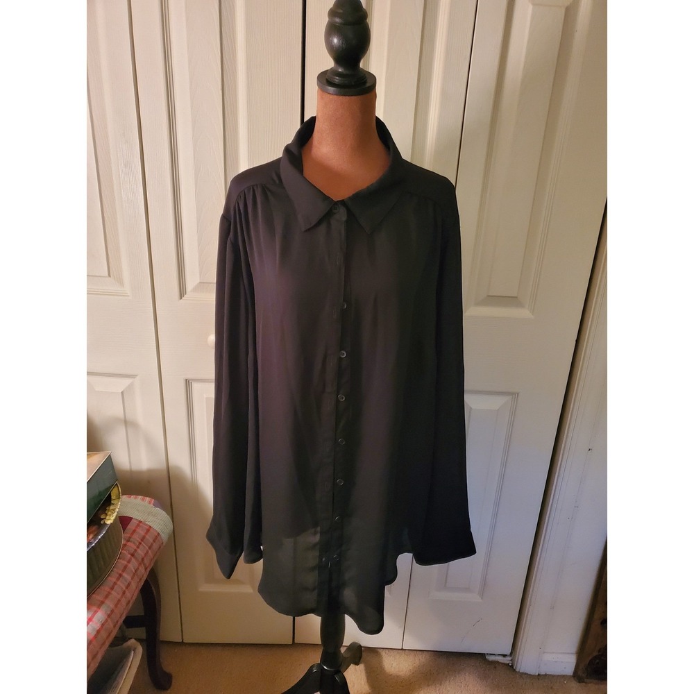Torrid Black Long Sleeve Button Down Blouse Collared Plus‎ Size Flowy 3X